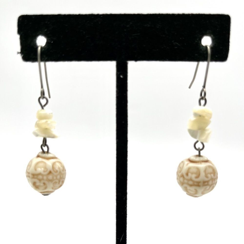 Mother of Pearl and carved ball Earrings